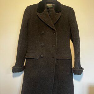 Ralph Lauren Wool Coat | Double-Breasted | Petite | Black| P/S
